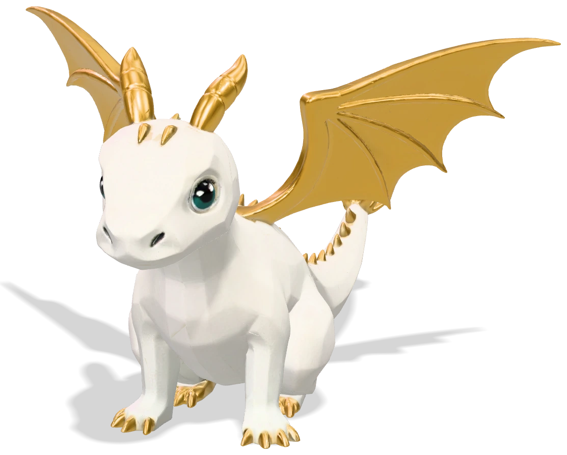 Cute low-poly dragon with golden wings