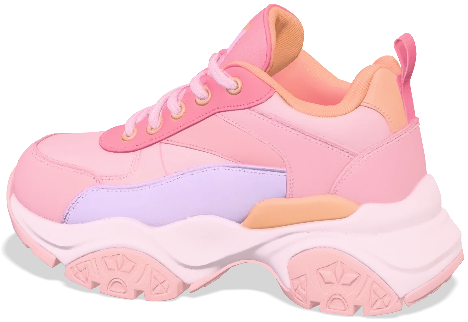 Chunky sneaker in pastel pink, lilac and orange, stylized